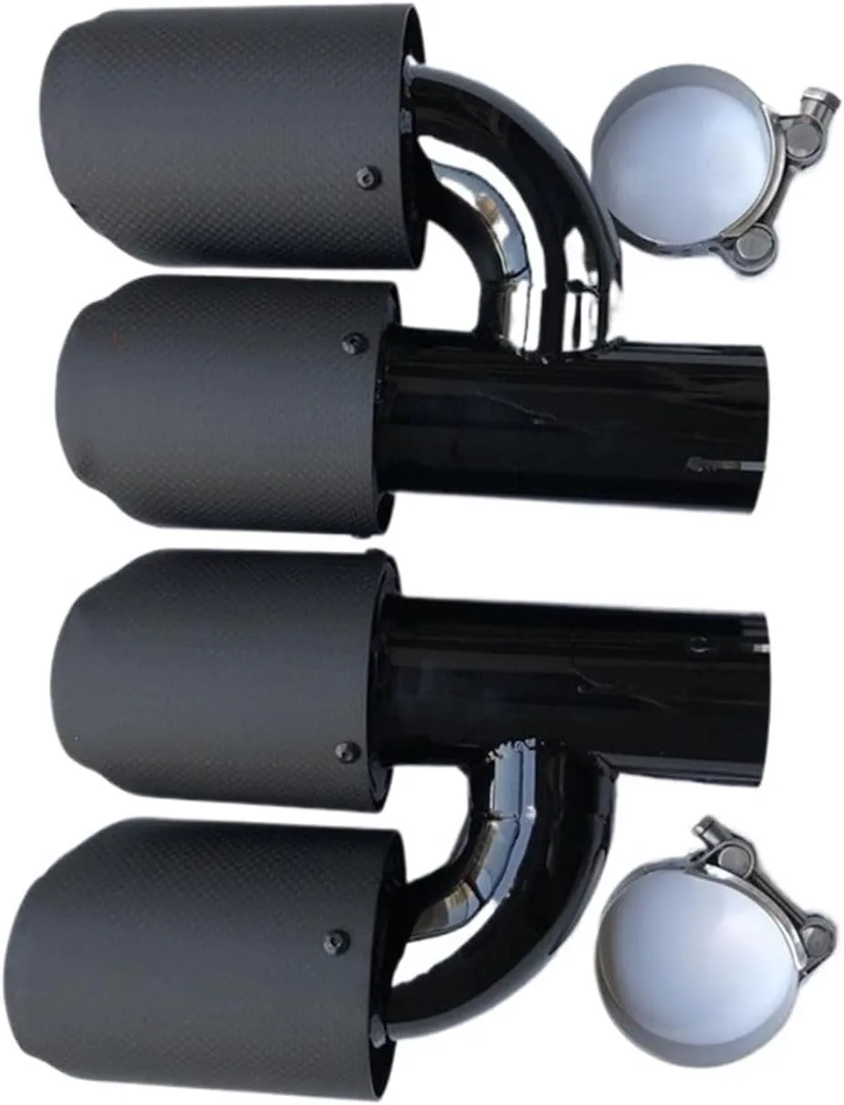 1Pair H Model Compatible For Akrapovic Exhaust Tip Car Universal Matte Carbon Fiber  Glossy Black Stainless Steel Muffler Tip Nozzles(IN 60 OUT 114MM)