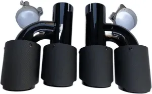 1Pair H Model Compatible For Akrapovic Exhaust Tip Car Universal Matte Carbon Fiber  Glossy Black Stainless Steel Muffler Tip Nozzles(IN 60 OUT 114MM)