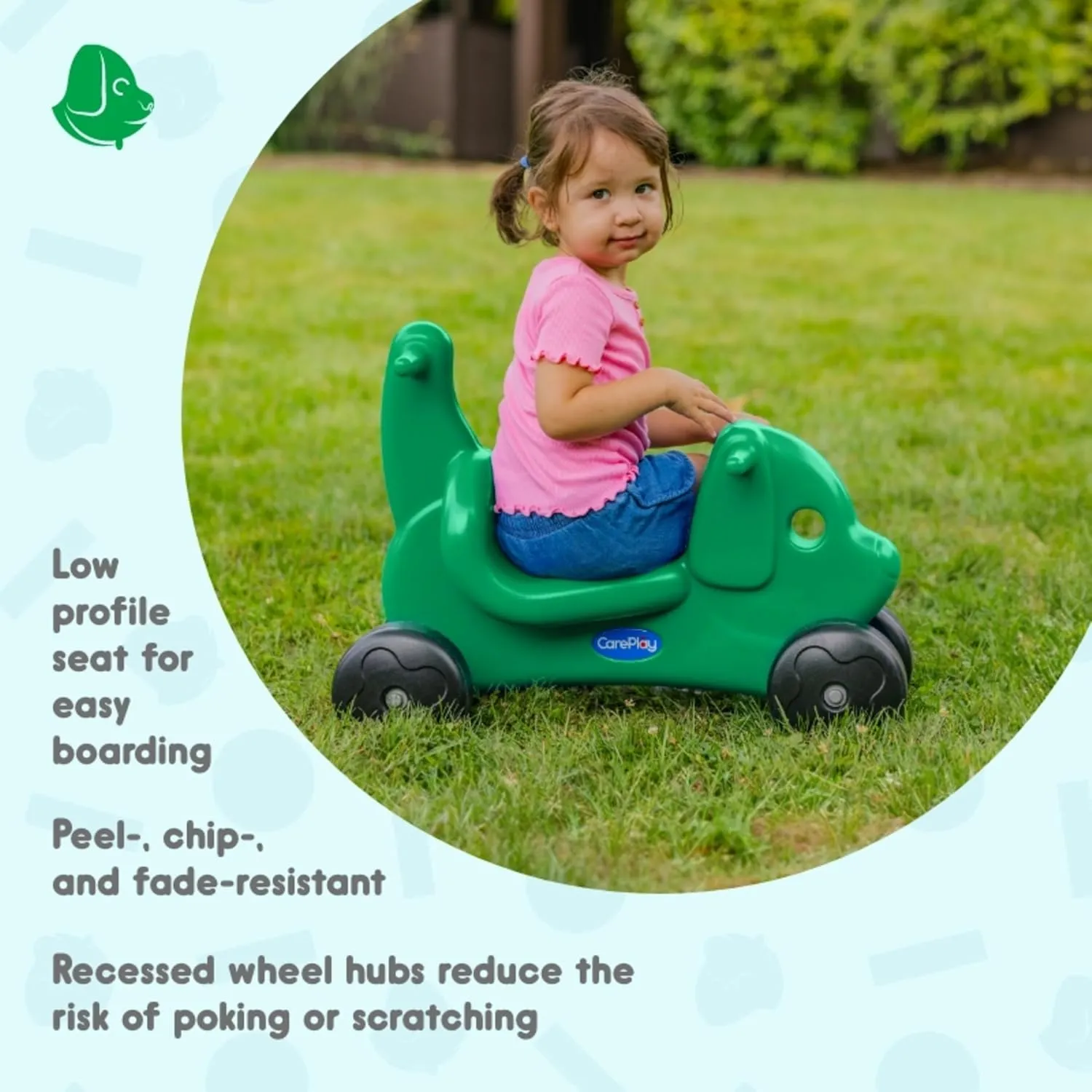 2-in-1 Puppy Push & Ride-on Toy, Indoor & Outdoor Use, Low Profile Seat, Recommended for Children up to 50lbs, Durable Construction, Made in The USA (Green)