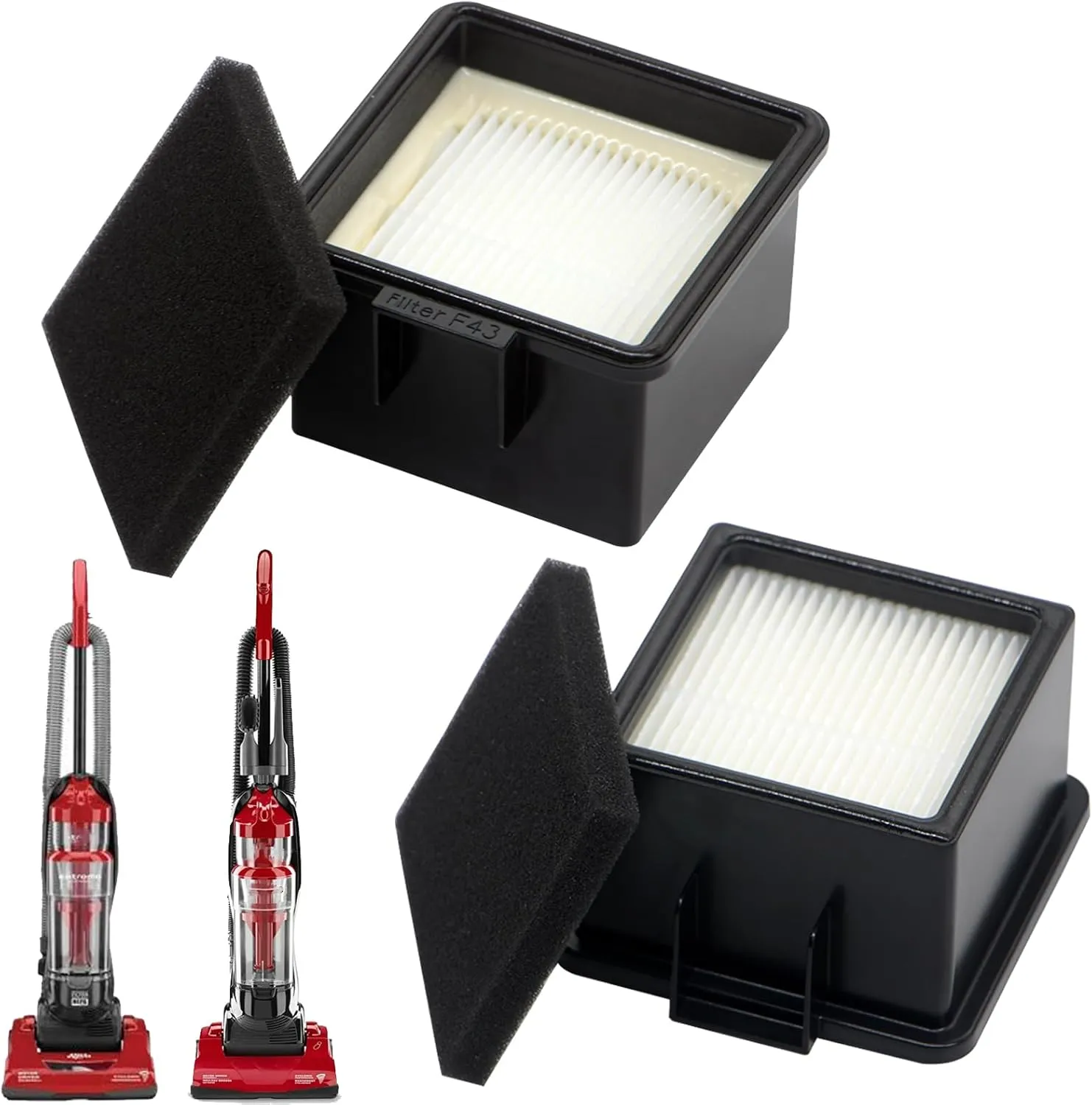 2 Pack F43 HEPA Filter and Foam Filters Compatible with Dirt Devil Easy Lite Cyclonic Quick Vac UD20005 and Extreme Cyclonic Quick Vac UD20010 Upright Vacuum