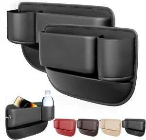 2 Packs Car Seat Gap Filler, Car Leather Cup Holder Gap Bag, Premium Leather Car Seat Gap Filler Organizer, Seat Gap Storage Box for Holding Phone, Sunglasses,Keys,cards (Black, Driver's＋Passenger)