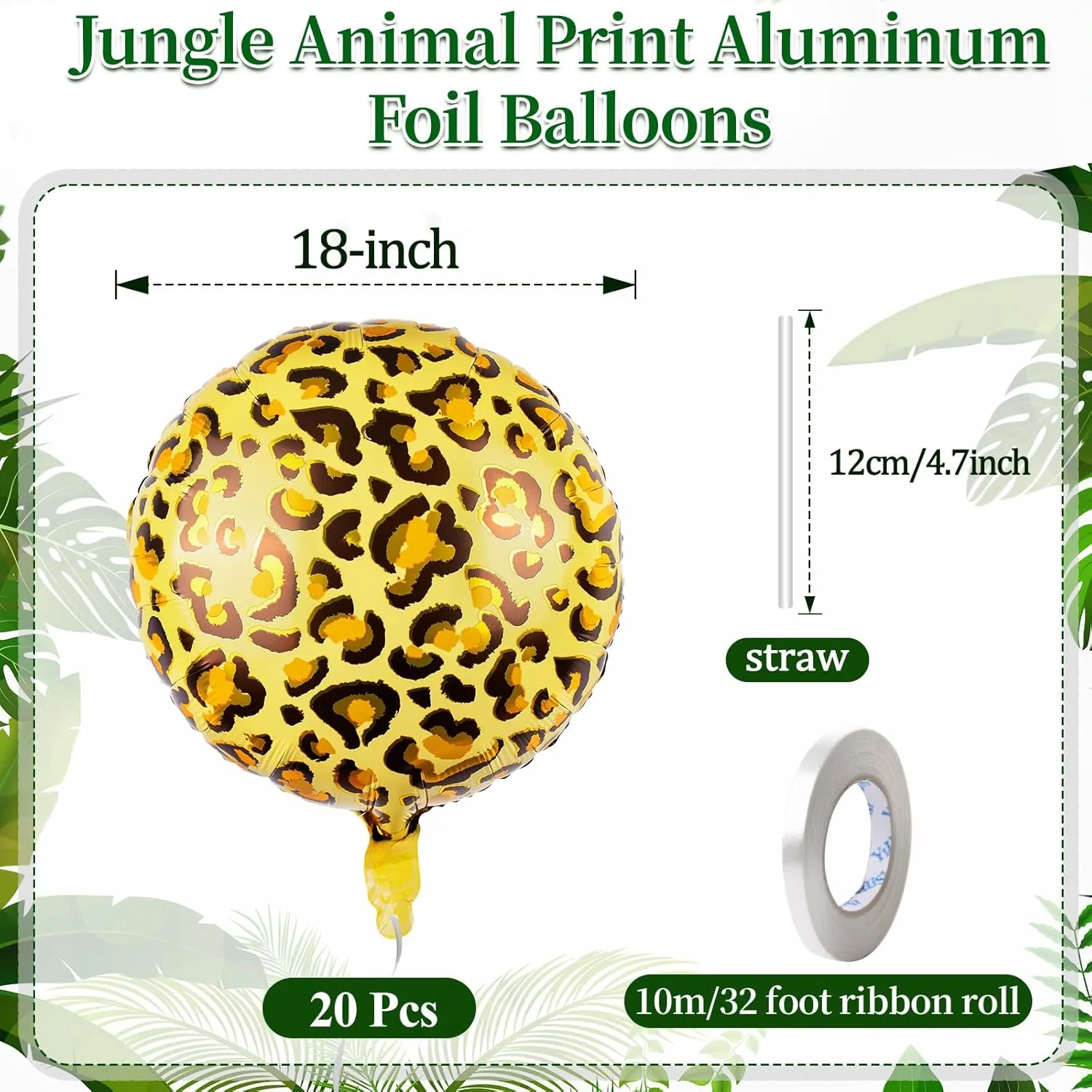 20 Pcs 18 inch Leopard Print Aluminum Foil Balloons Animal Print Balloons Jungle Balloon Wildlife Print Balloon for Zoo Themed Jungle Safari Themed Birthday Decorations (Leopard Print)