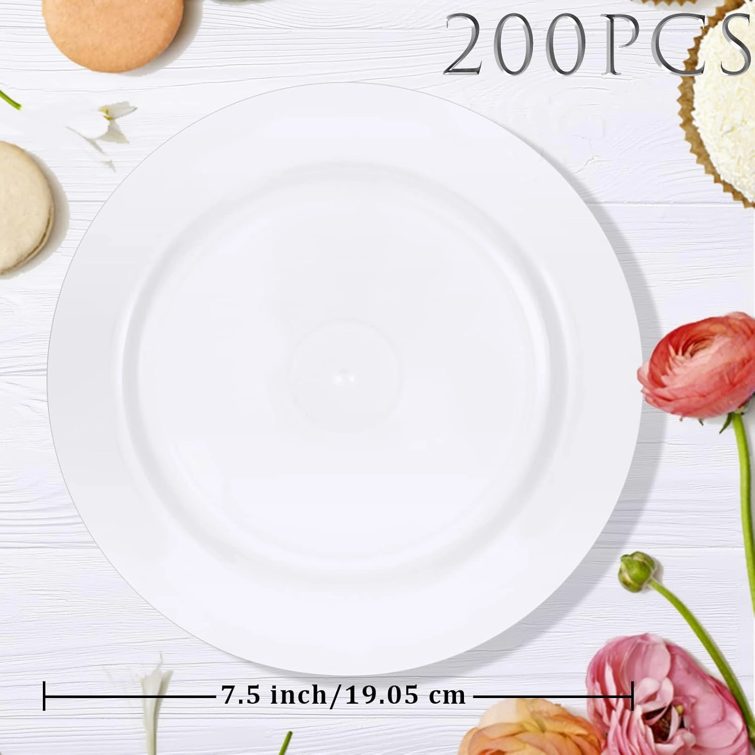 200 Pieces Disposable Plates Plastic Plates with Rim Hard Plastic Appetizer Salad Dessert Plates 7.5 Inch Heavy Duty Plates for Dinner Wedding Party Supplies(White)