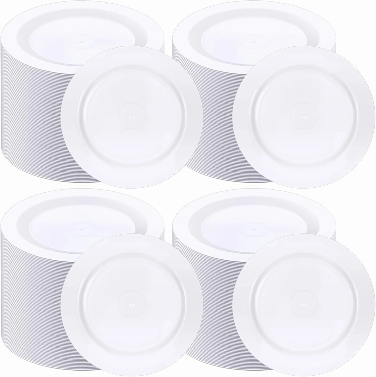 200 Pieces Disposable Plates Plastic Plates with Rim Hard Plastic Appetizer Salad Dessert Plates 7.5 Inch Heavy Duty Plates for Dinner Wedding Party Supplies(White)