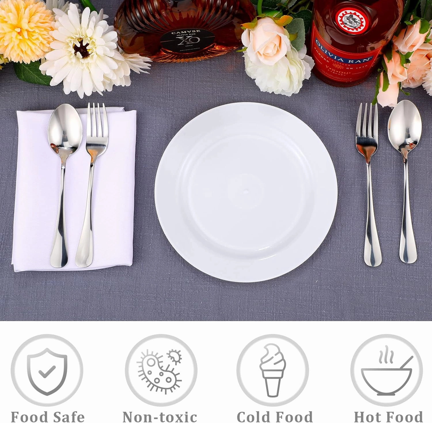 200 Pieces Disposable Plates Plastic Plates with Rim Hard Plastic Appetizer Salad Dessert Plates 7.5 Inch Heavy Duty Plates for Dinner Wedding Party Supplies(White)