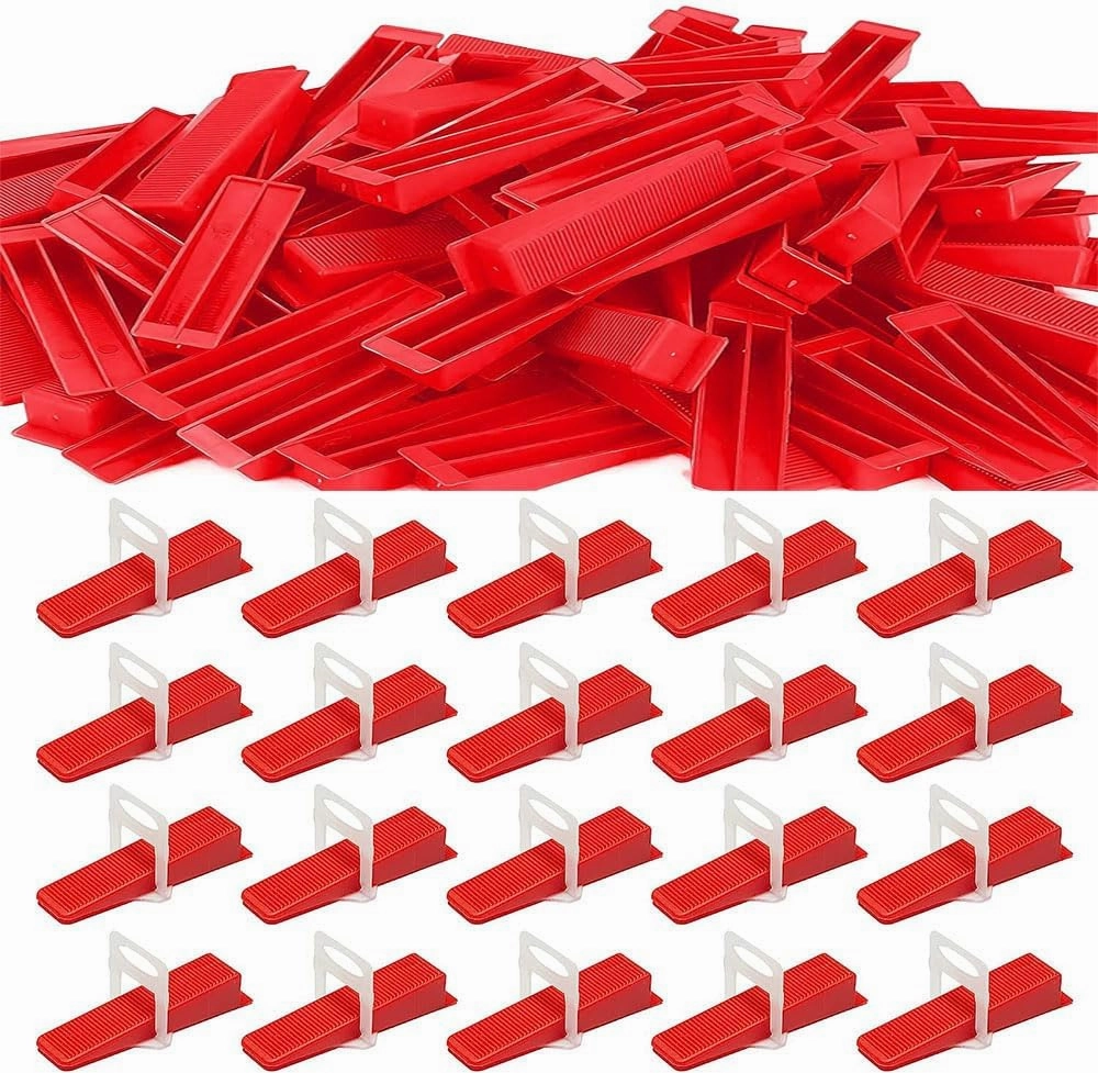 200PCS TMKOOL Tile Leveling System 1/8" 100pcs Tile Spacers Clips With 100pcs Reusable Wedges Tile Tools Set for Professional Ceramic Stone Installation (Wedges  Clips 1/8")