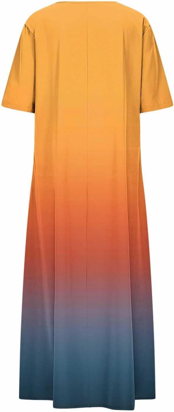 2025 Casual Dress for Women Flowy V Neck Short Sleeve Floral Maxi Dresses Lightweight Summer Beach Vacation Clothes