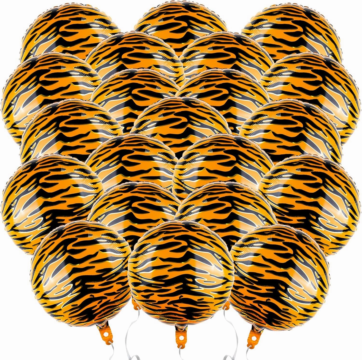 20 Pcs 18 inch Tiger Print Aluminum Foil Balloons Animal Print Balloons Jungle Balloon Wildlife Print Balloon for Zoo Themed Jungle Safari Themed Birthday Decorations (Tiger Print)