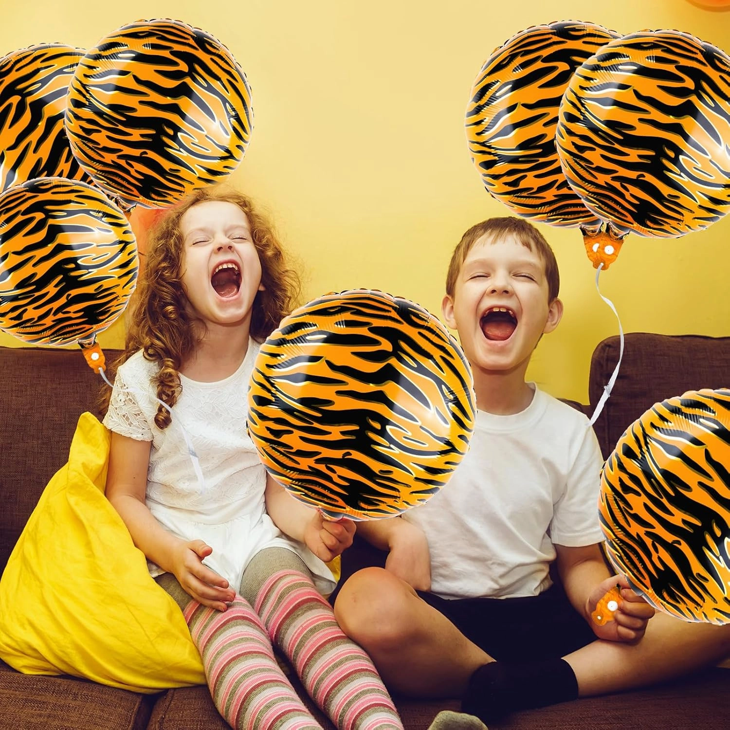 20 Pcs 18 inch Tiger Print Aluminum Foil Balloons Animal Print Balloons Jungle Balloon Wildlife Print Balloon for Zoo Themed Jungle Safari Themed Birthday Decorations (Tiger Print)
