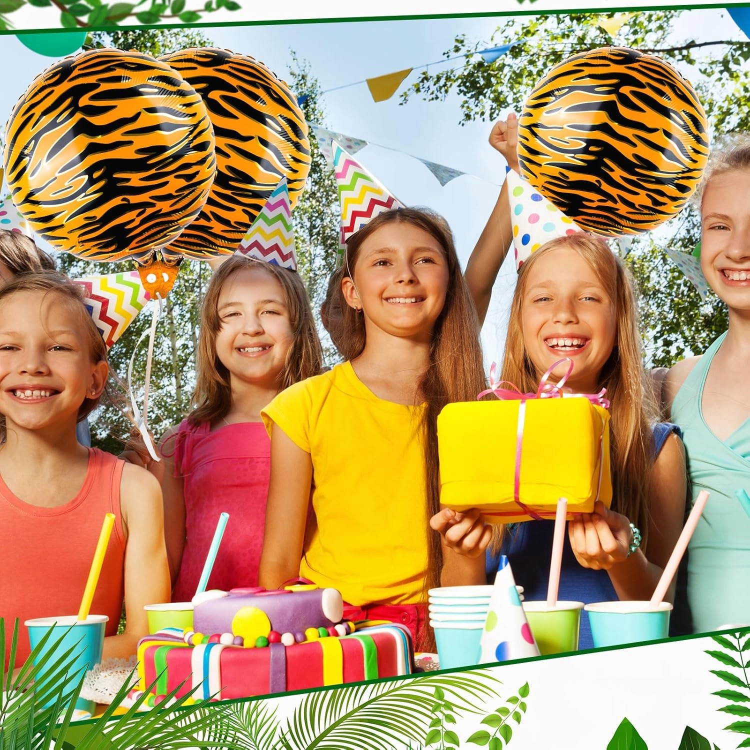 20 Pcs 18 inch Tiger Print Aluminum Foil Balloons Animal Print Balloons Jungle Balloon Wildlife Print Balloon for Zoo Themed Jungle Safari Themed Birthday Decorations (Tiger Print)