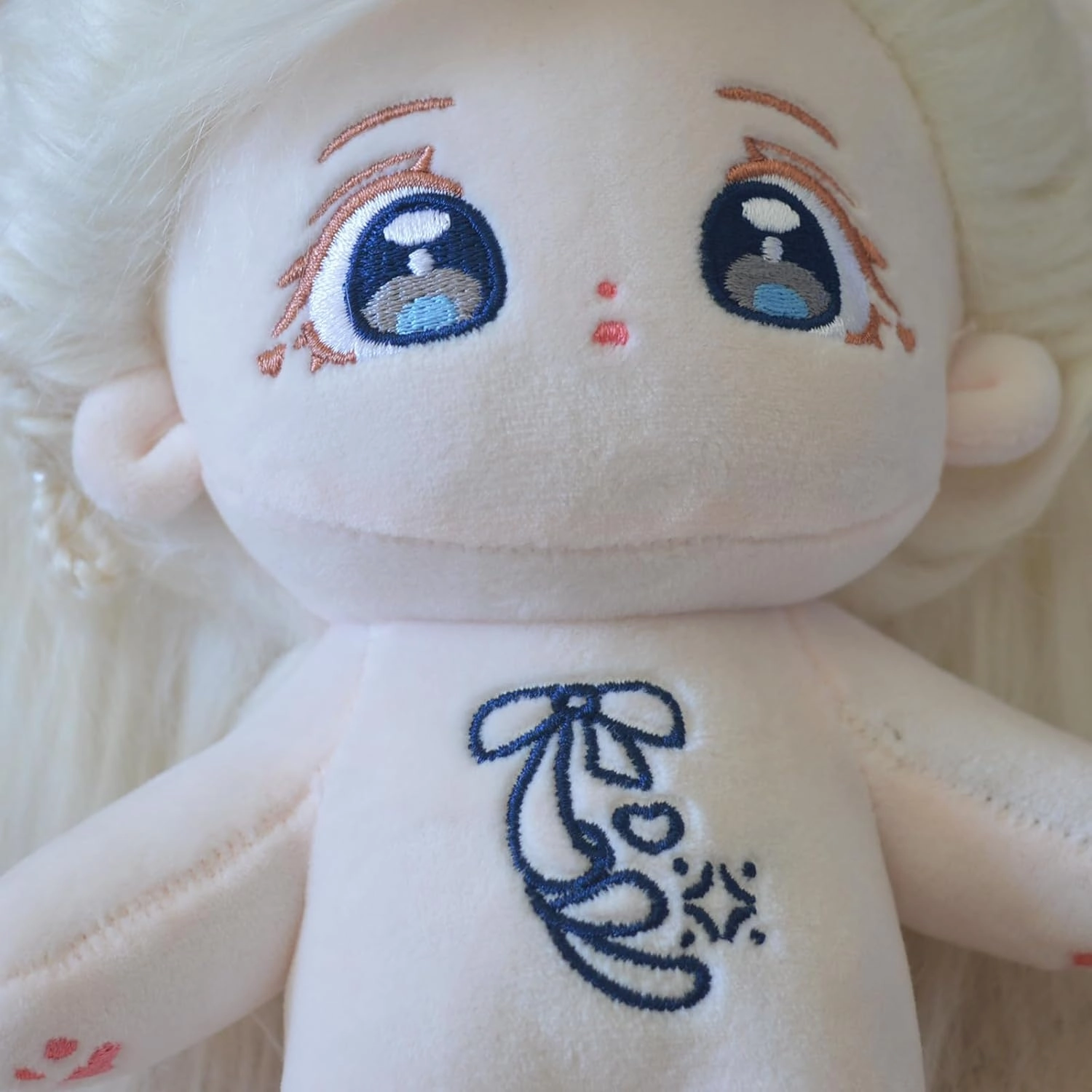 20cm Kawaii Anime Cotton Doll Plushie with Embroidered Big Eyes, Girl's Favorite, Dressed in White Hoodie and Black Hat, Accessorized with Red Shoes (Doll & Clothes, Skeleton)