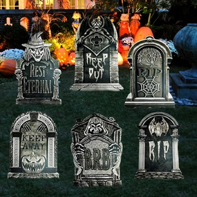 23.62in Halloween Tombstones Large DIY 5 PCS Graveyard Halloween Decorations, Plastic Halloween Gravestones Headstones Decorations for Yard Outside(Assembly Required)