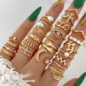 23pcs Y2k Style Stacking Rings Trendy Butterfly/ Chain/ Heart/ Evil Eye Design Mix