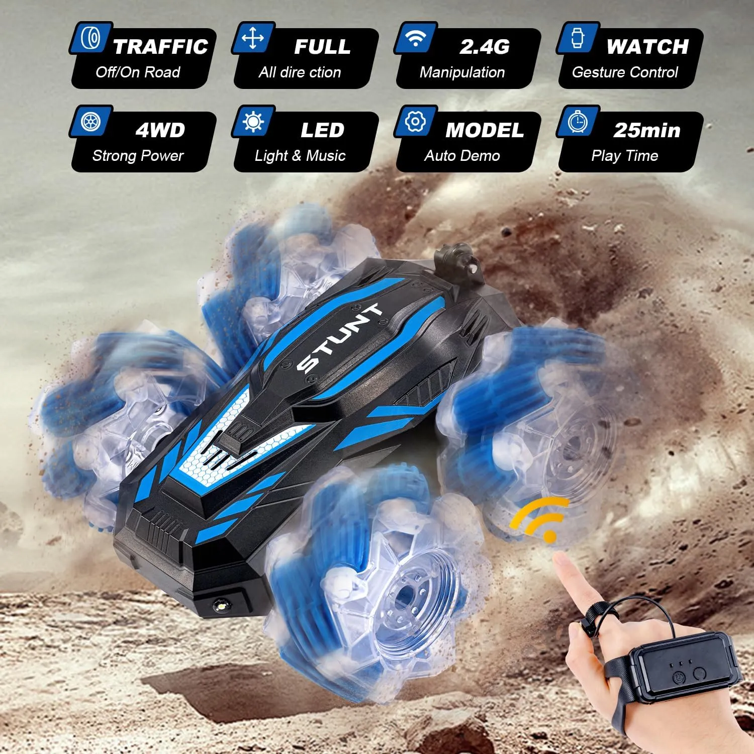 2.4GHz 4WD Gesture Sensing RC Stunt Car, Double-Sided 360° Flips Remote Control Cars,Best Birthday Gifts for Kids,Gesture RC Car Remote Control Transformed Vehicle for Boys Age6-12 yr