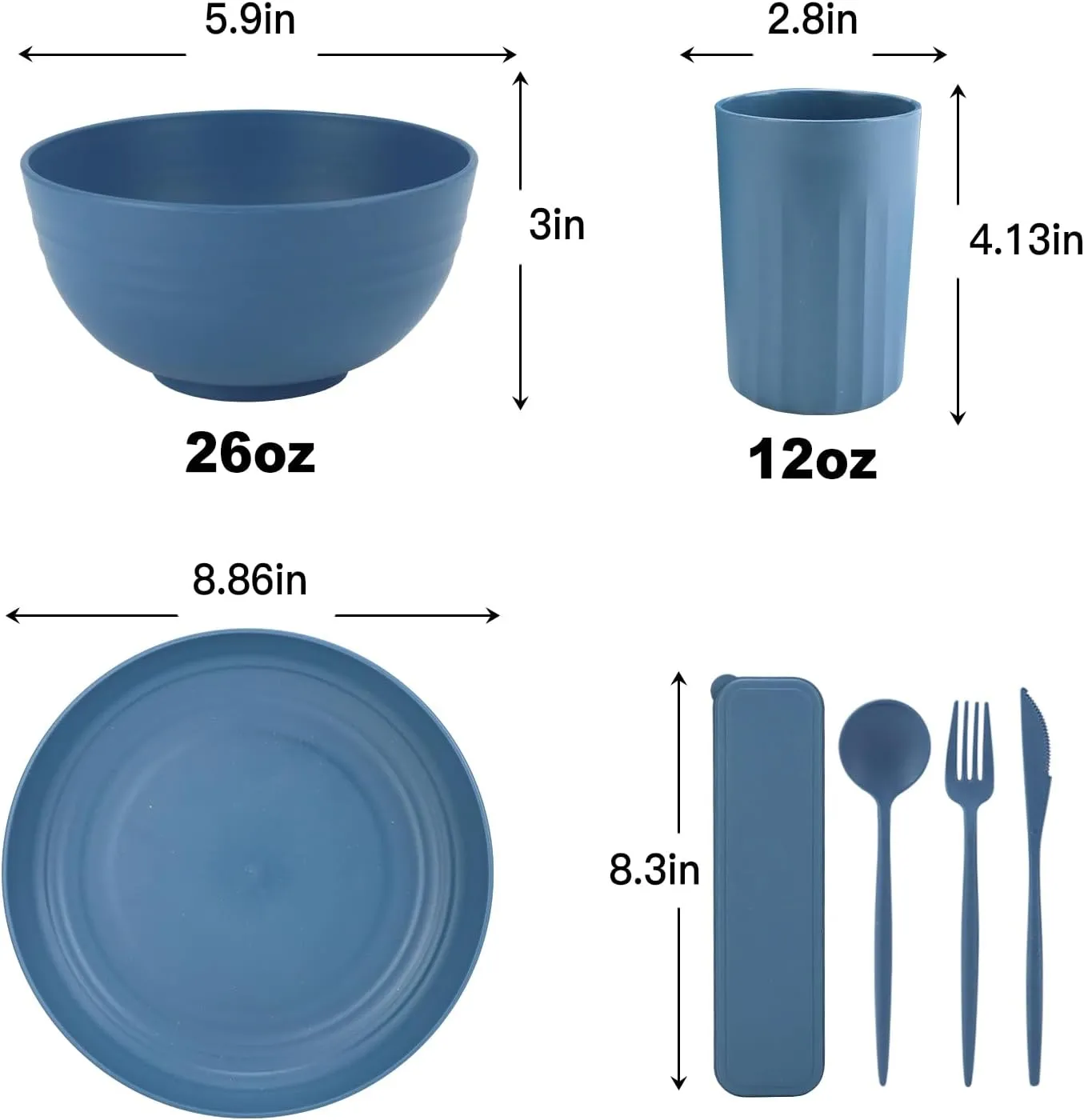 28 Piece Wheat Straw Dinnerware Sets,Dishwasher & Microwave Safe Plates and Bowls Sets - Unbreakable Plastic Dinnerware Sets for 4 Dinner Plates, Cups, Cereal Bowls - Colorful Series