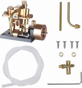 2 Cylinder Steam Engine Kit, Mini Inline Swing Steam Engine Model for Within 40cm Retro Boat Models Science Physical Experiment Toy for Adult - Without Boiler
