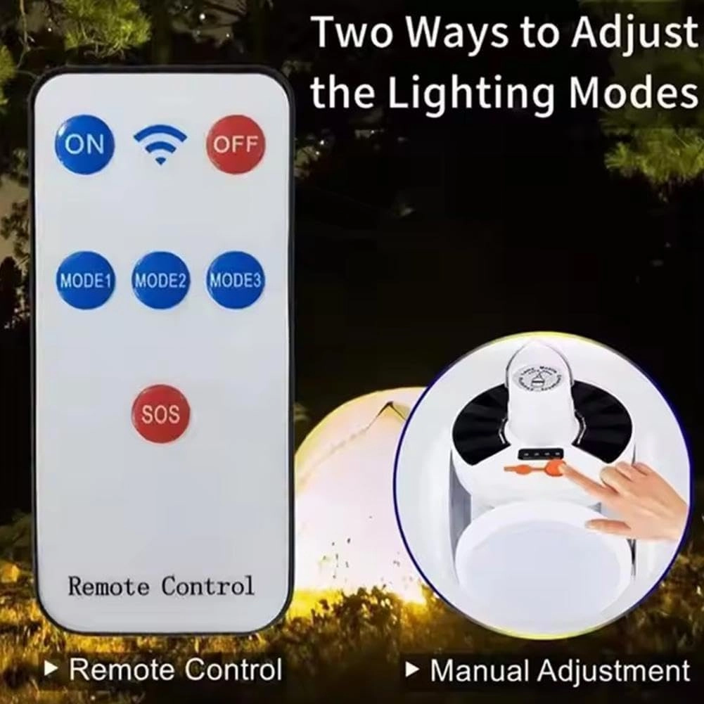 2 in 1 Folding Solar Lamp with Remote Control,USB Rechargeable Foldable LED Lights for Outdoor,Portable Tent Lamp with 5 Light Modes,Tent Light Bulb for Outdoor Hiking Fishing Emergencies Indoor Use