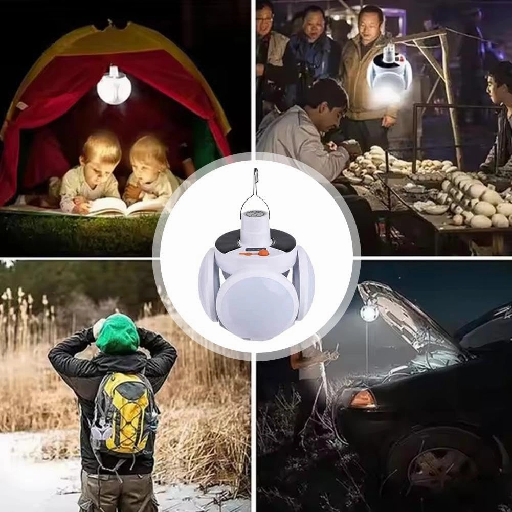 2 in 1 Folding Solar Lamp with Remote Control,USB Rechargeable Foldable LED Lights for Outdoor,Portable Tent Lamp with 5 Light Modes,Tent Light Bulb for Outdoor Hiking Fishing Emergencies Indoor Use
