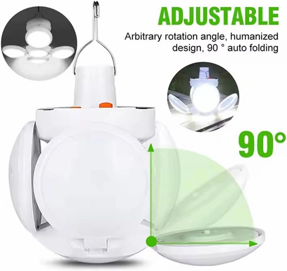 2 in 1 Folding Solar Lamp with Remote Control,USB Rechargeable Foldable LED Lights for Outdoor,Portable Tent Lamp with 5 Light Modes,Tent Light Bulb for Outdoor Hiking Fishing Emergencies Indoor Use