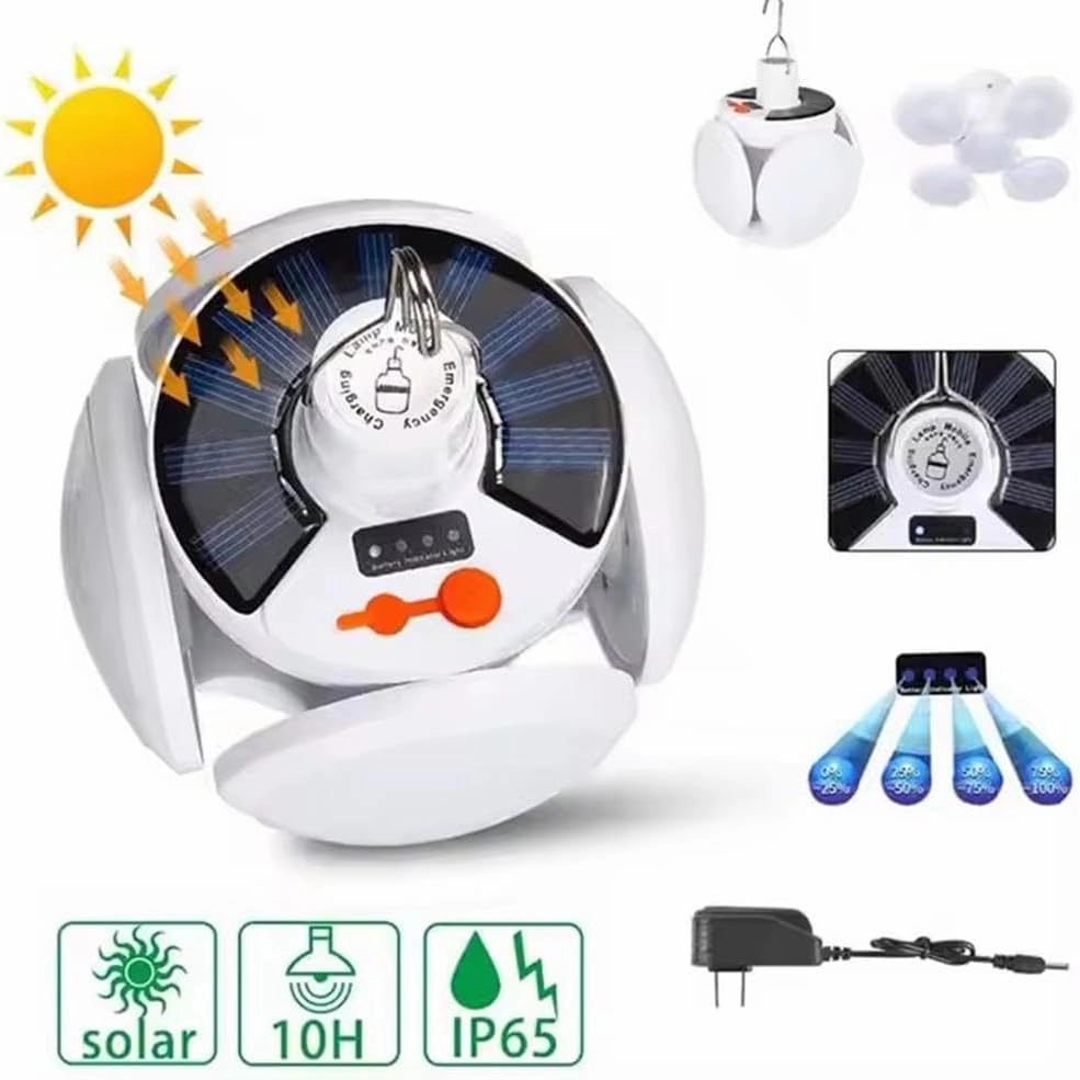 2 in 1 Folding Solar Lamp with Remote Control,USB Rechargeable Foldable LED Lights for Outdoor,Portable Tent Lamp with 5 Light Modes,Tent Light Bulb for Outdoor Hiking Fishing Emergencies Indoor Use