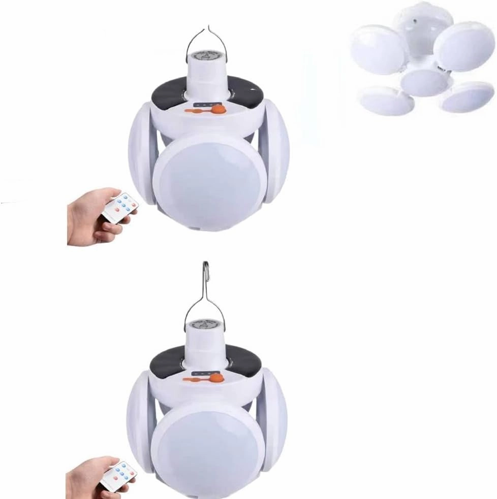 2 in 1 Folding Solar Lamp with Remote Control,USB Rechargeable Foldable LED Lights for Outdoor,Portable Tent Lamp with 5 Light Modes,Tent Light Bulb for Outdoor Hiking Fishing Emergencies Indoor Use