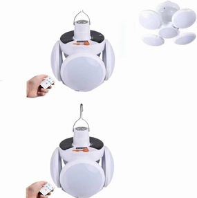 2 in 1 Folding Solar Lamp with Remote Control,USB Rechargeable Foldable LED Lights for Outdoor,Portable Tent Lamp with 5 Light Modes,Tent Light Bulb for Outdoor Hiking Fishing Emergencies Indoor Use