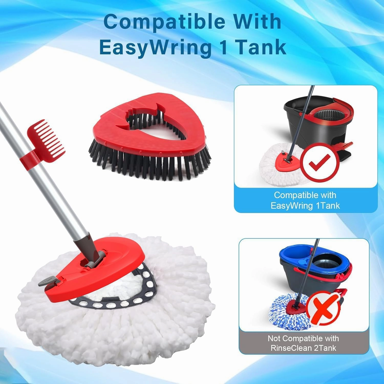 2 Pack Spin Mop Heads Replacement Compatible with O Cedar EasyWring 1Tank, Upgraded Scrub Brush,4 Section Mop Handle and 1 Base Combo Set, Microfiber Mop Replace Head Refill