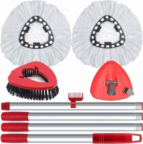 2 Pack Spin Mop Heads Replacement Compatible with O Cedar EasyWring 1Tank, Upgraded Scrub Brush,4 Section Mop Handle and 1 Base Combo Set, Microfiber Mop Replace Head Refill