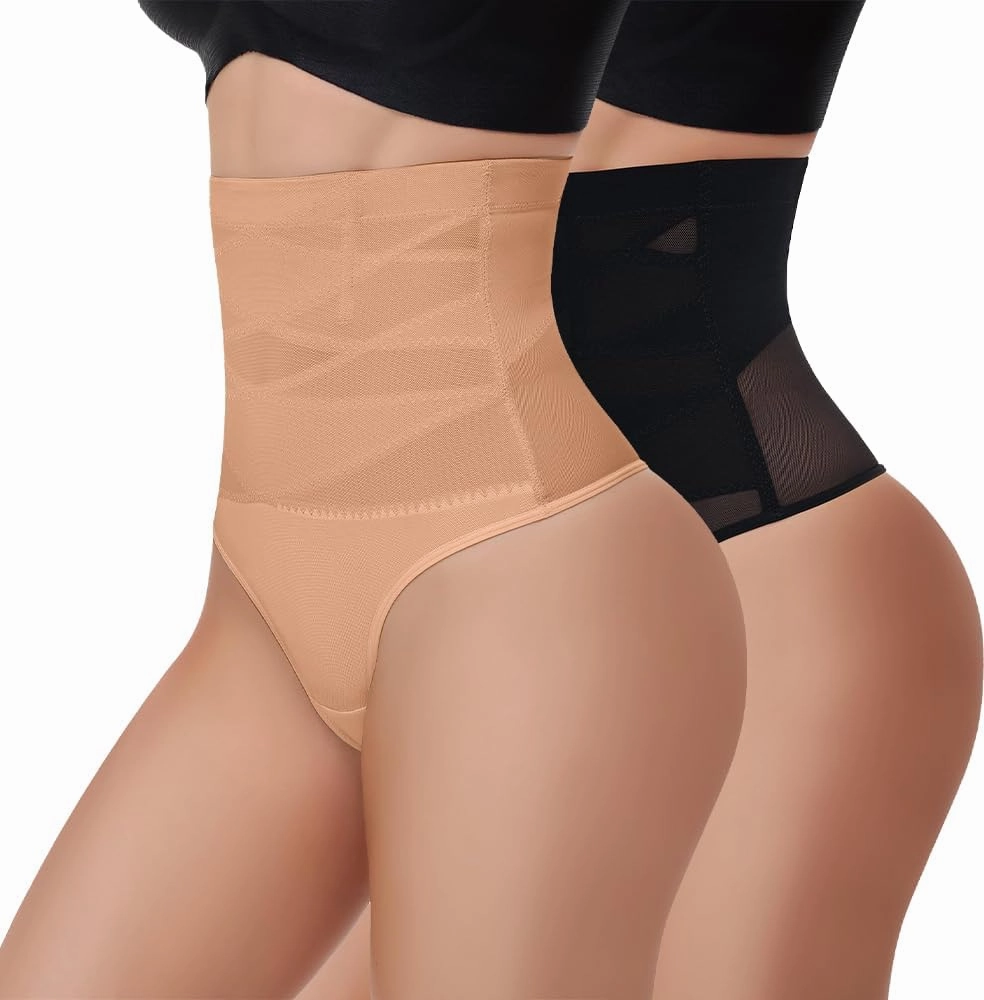 2 PCS Thong Shapewear Tummy Control Body Shaper High Waisted Underwear for Women
