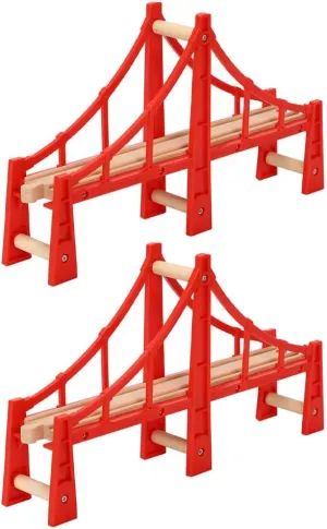 2pcs Track Train Bridge Toy Red Railway Expansion Accessories for Boys Wooden Child, 31.00X19.00X4.00CM