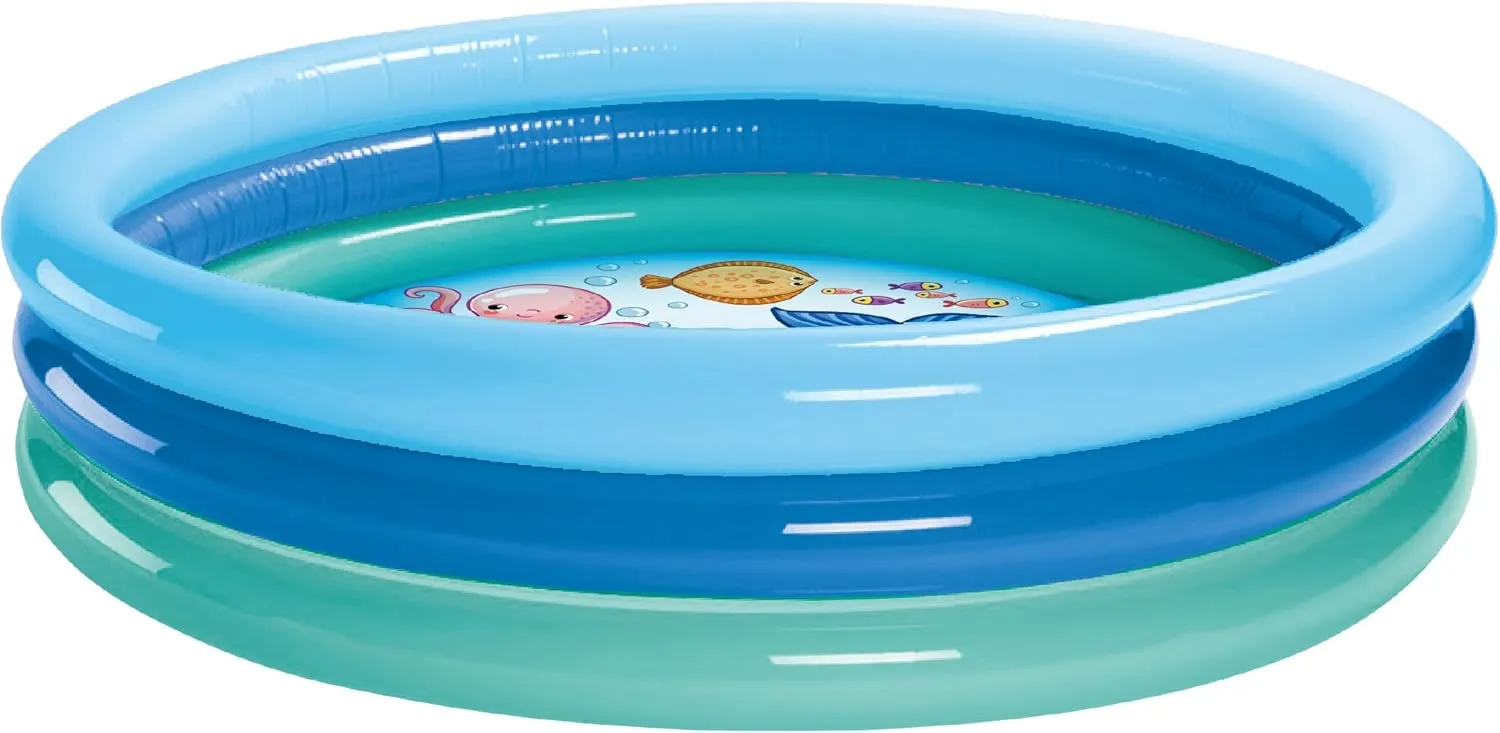 3 Ring Inflatable Pool - Kiddie Pool Floats 51" with Aquarium Design - Kids Pool Round 3 Ring Pool for Summer Outside Backyard Fun - for Children 3 Years Old and Up