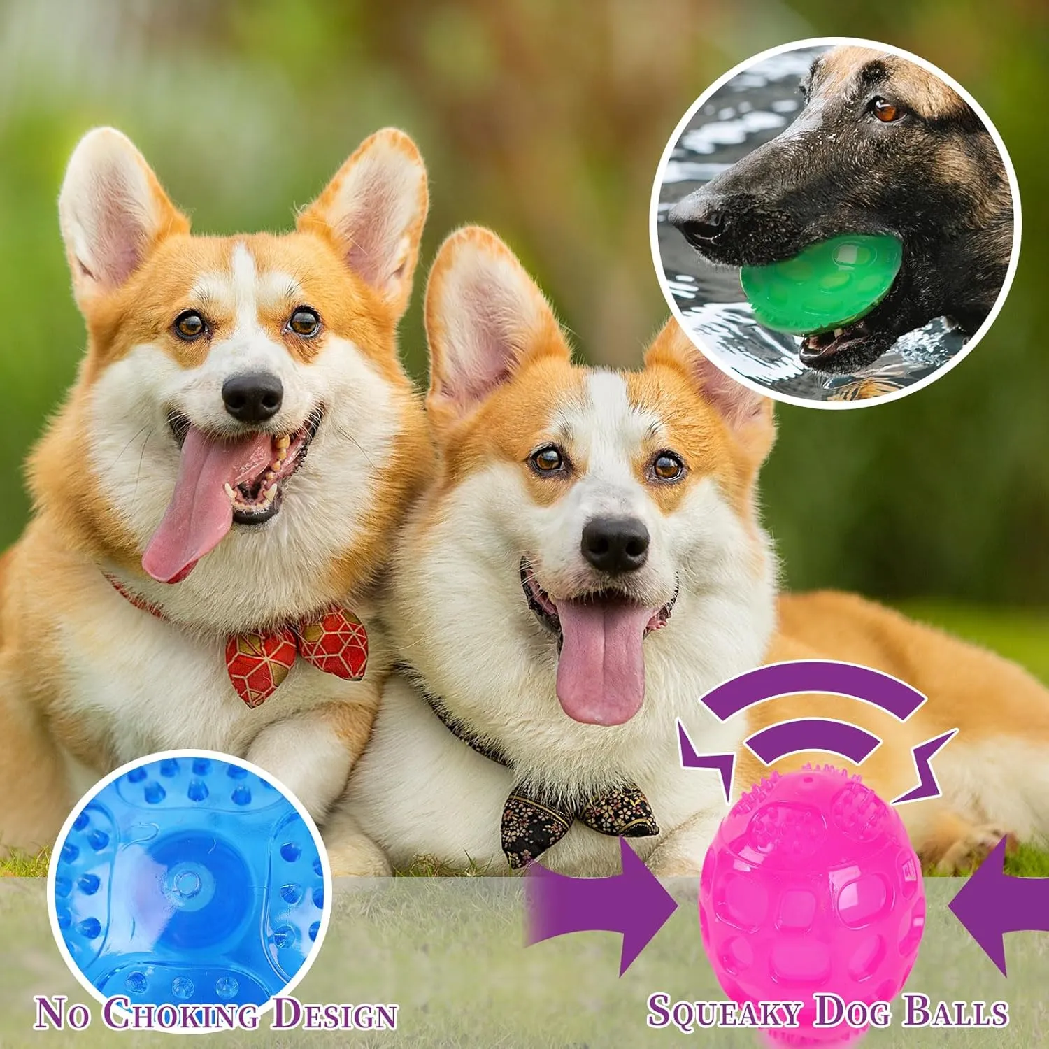 3'' Squeaky Dog Toy Balls for Lagre Medium Breed, Indestructible Dog Balls for Playing, Fetching & Retrieving, Durable Aggressive Chewers, 2 PCS Blue
