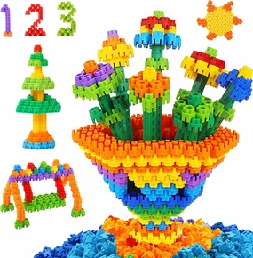 300 Pcs Kids Building Blocks for Kids with Storage Bag- Interlocking, Colorful Stem Toys for 3  Year Old- Connects Building Toys for Kids Learning- Kindergarten Educational Toys for 3 Year Old