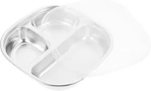304 Stainless Steel Dinner Plate Set Lids 3 Section Snack Containers for Boys and Girls Lunch Trays Dividers