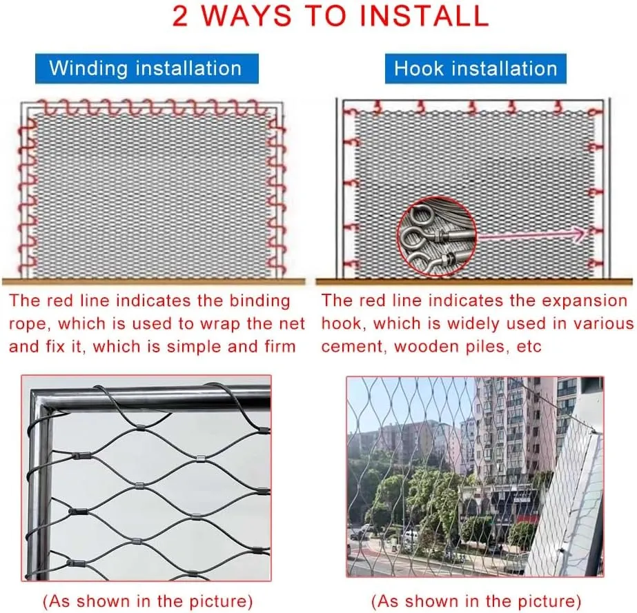 304 Stainless Steel Rope Wire Mesh - Heavy Duty Flexible Safety Net, for Zoo Cages, Balcony, Stair & Garden Decor(Silver-2mm,1x15m)