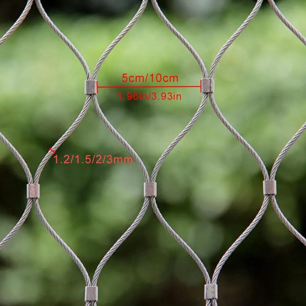 304 Stainless Steel Rope Wire Mesh - Heavy Duty Flexible Safety Net, for Zoo Cages, Balcony, Stair & Garden Decor(Silver-2mm,1x15m)