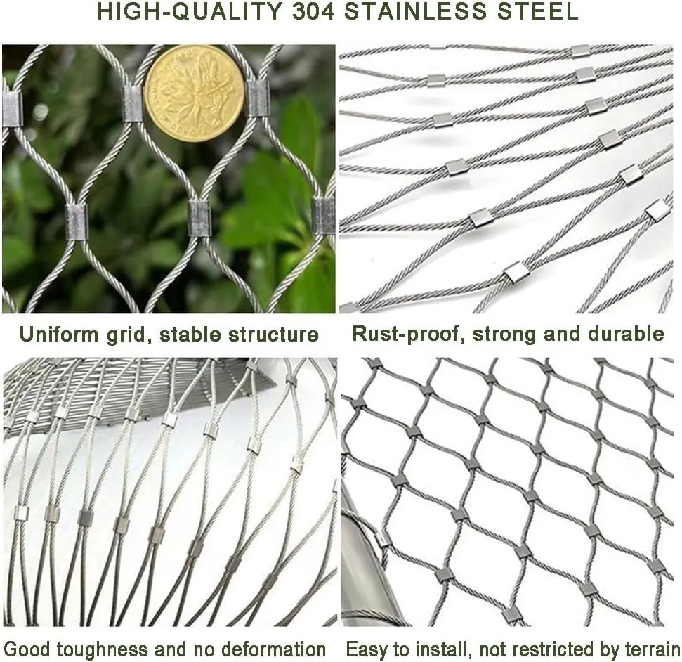 304 Stainless Steel Rope Wire Mesh - Heavy Duty Flexible Safety Net, for Zoo Cages, Balcony, Stair & Garden Decor(Silver-2mm,1x15m)