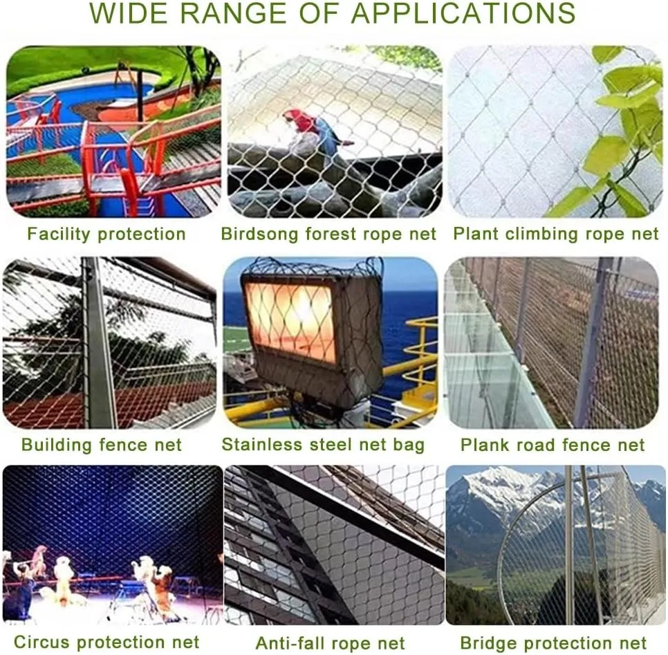 304 Stainless Steel Rope Wire Mesh - Heavy Duty Flexible Safety Net, for Zoo Cages, Balcony, Stair & Garden Decor(Silver-2mm,1x15m)