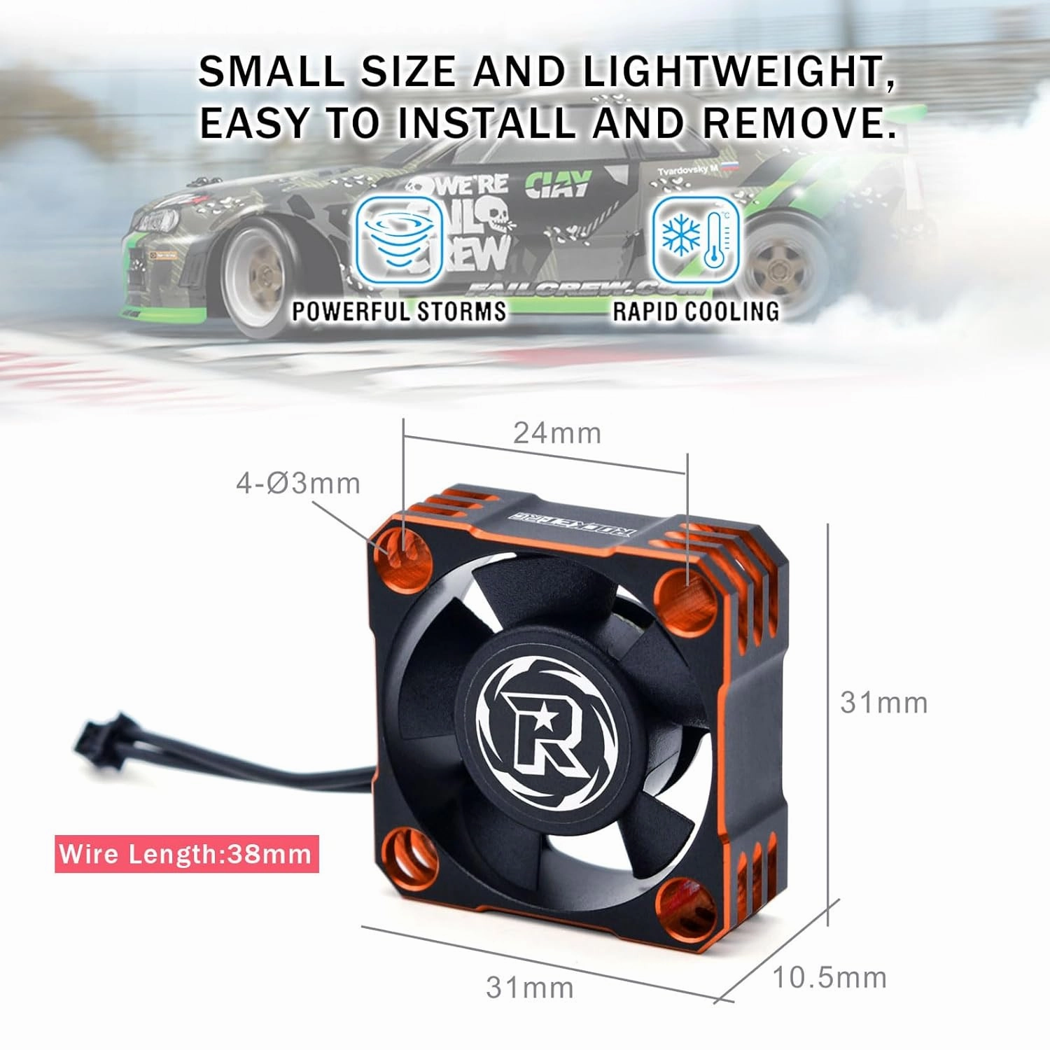30mm ESC Cooling Fan, 28000RPM RC ESC HeatSink for Turbo ESC with XH Connect for 1/12 1/10 1/8 RC Car ESC (Orange &Black)