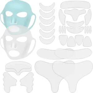 32 Pcs Facial Chest Neck Silicone Pad Reusable Face Forehead Patches Facial Sleeping Mask Cover for Smoothing Chest Neck Forehead Eye Mouth (Blue,Clear)