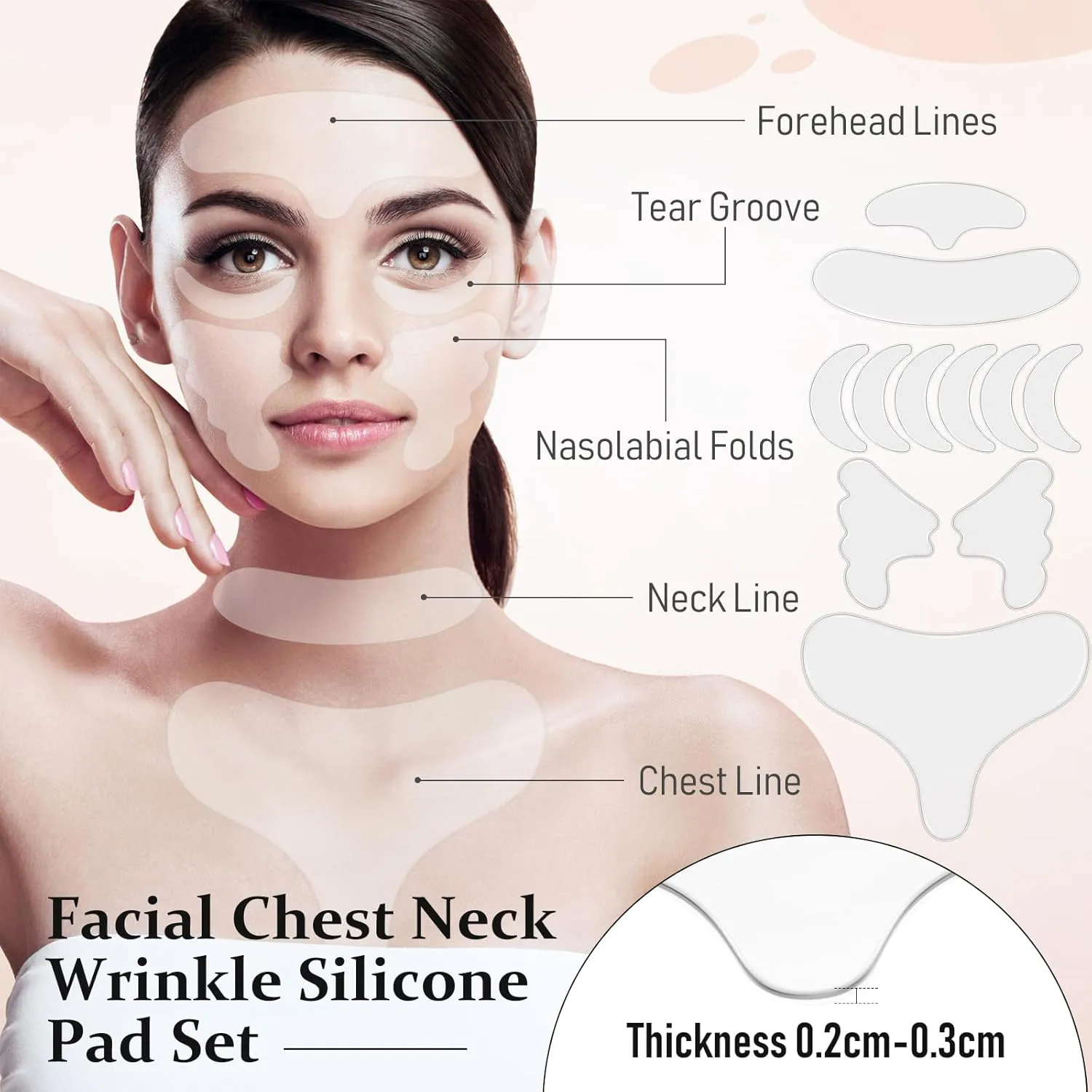 32 Pcs Facial Chest Neck Silicone Pad Reusable Face Forehead Patches Facial Sleeping Mask Cover for Smoothing Chest Neck Forehead Eye Mouth (Rose Pink,Clear)