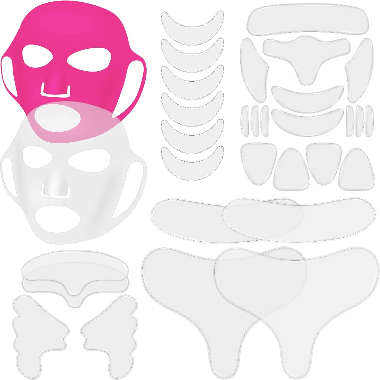 32 Pcs Facial Chest Neck Silicone Pad Reusable Face Forehead Patches Facial Sleeping Mask Cover for Smoothing Chest Neck Forehead Eye Mouth (Rose Pink,Clear)