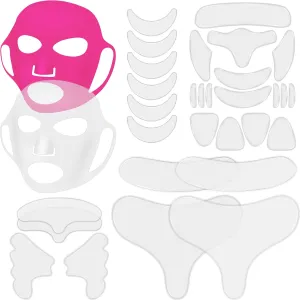 32 Pcs Facial Chest Neck Silicone Pad Reusable Face Forehead Patches Facial Sleeping Mask Cover for Smoothing Chest Neck Forehead Eye Mouth (Rose Pink,Clear)