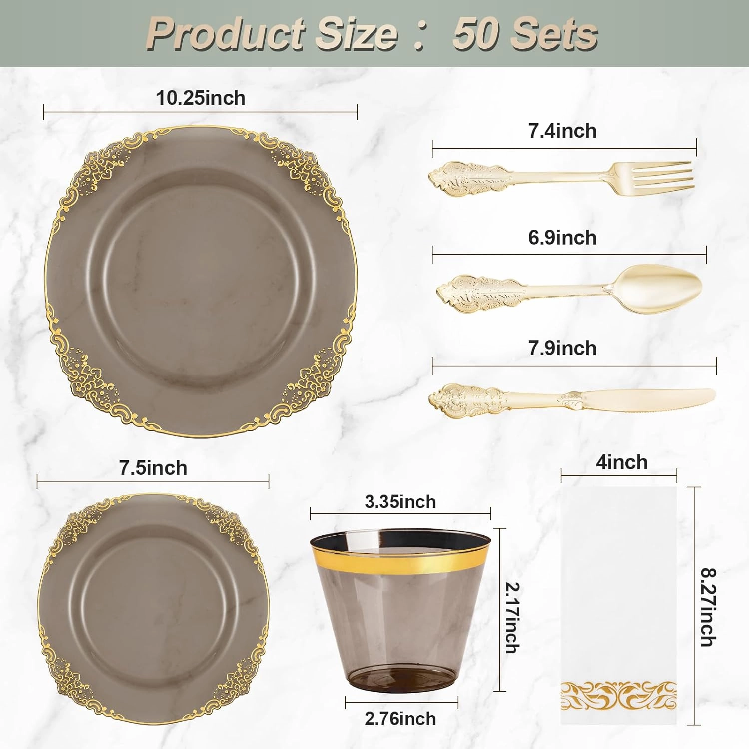 350PCS Clear Black Plastic Plates for 50 Guests, Disposable Plates with Gold Trim include 50 Dinner and Dessert Plates, 150 Gold Silverware, 50 Cups, 50 Napkins for Party & Graduation