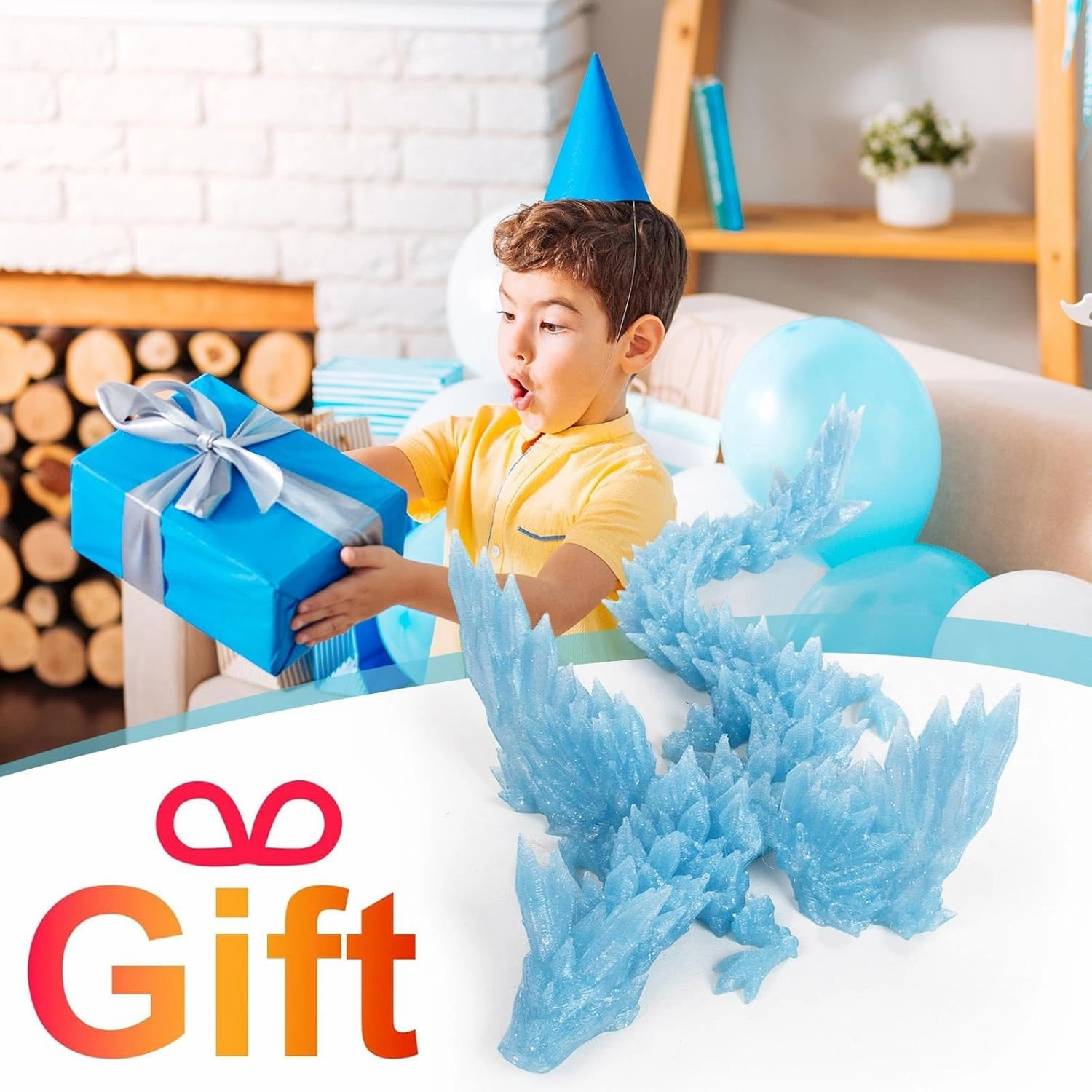 3D Printed Dragon with Wings, 3D Dragon Articulated Winged Dragon, Feathered Wyvern Dragon, Flying Crystal Dragon, Home Office Executive Desk Toys, Gifts for Easter Adults (Ice Blue, 18IN)