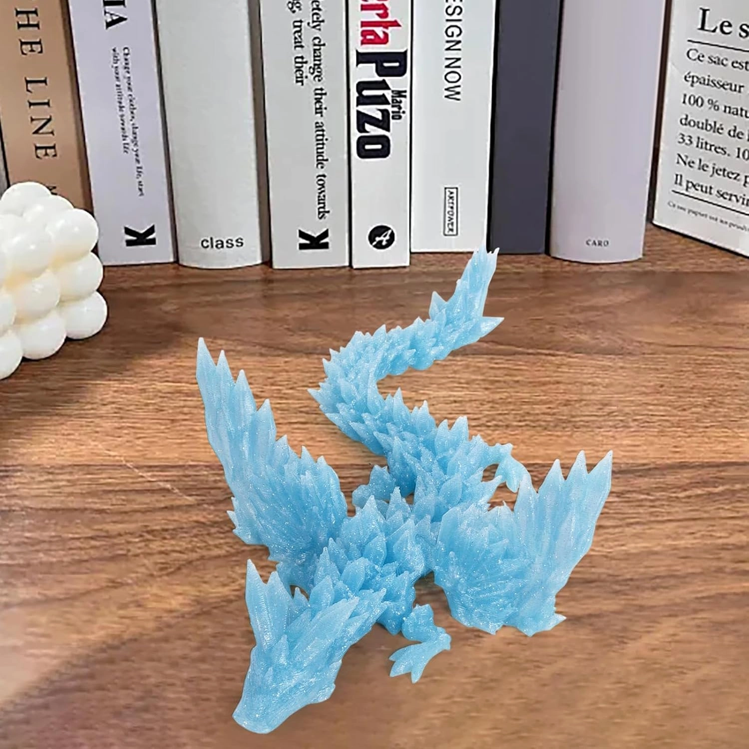 3D Printed Dragon with Wings, 3D Dragon Articulated Winged Dragon, Feathered Wyvern Dragon, Flying Crystal Dragon, Home Office Executive Desk Toys, Gifts for Easter Adults (Ice Blue, 18IN)