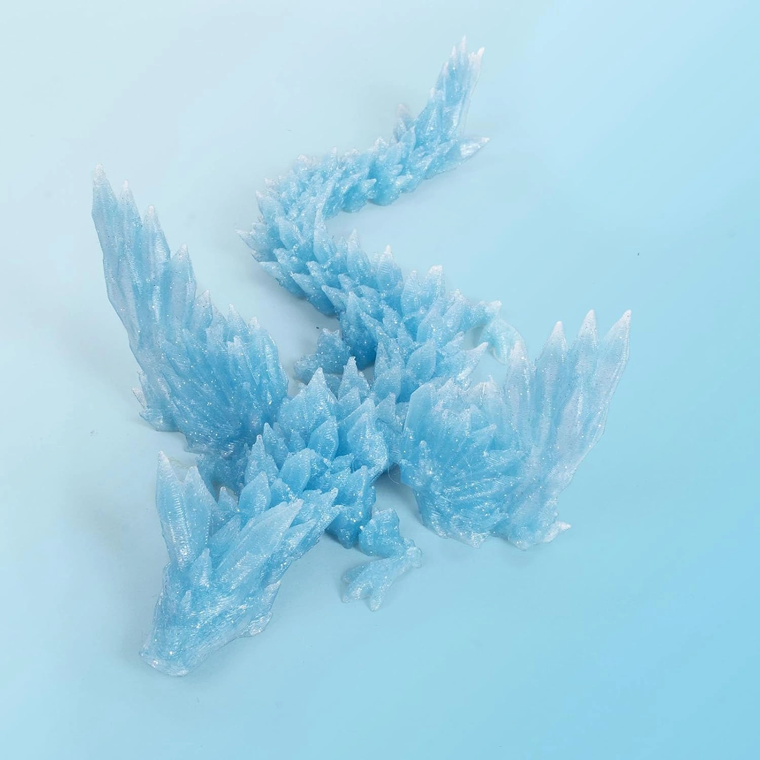 3D Printed Dragon with Wings, 3D Dragon Articulated Winged Dragon, Feathered Wyvern Dragon, Flying Crystal Dragon, Home Office Executive Desk Toys, Gifts for Easter Adults (Ice Blue, 18IN)