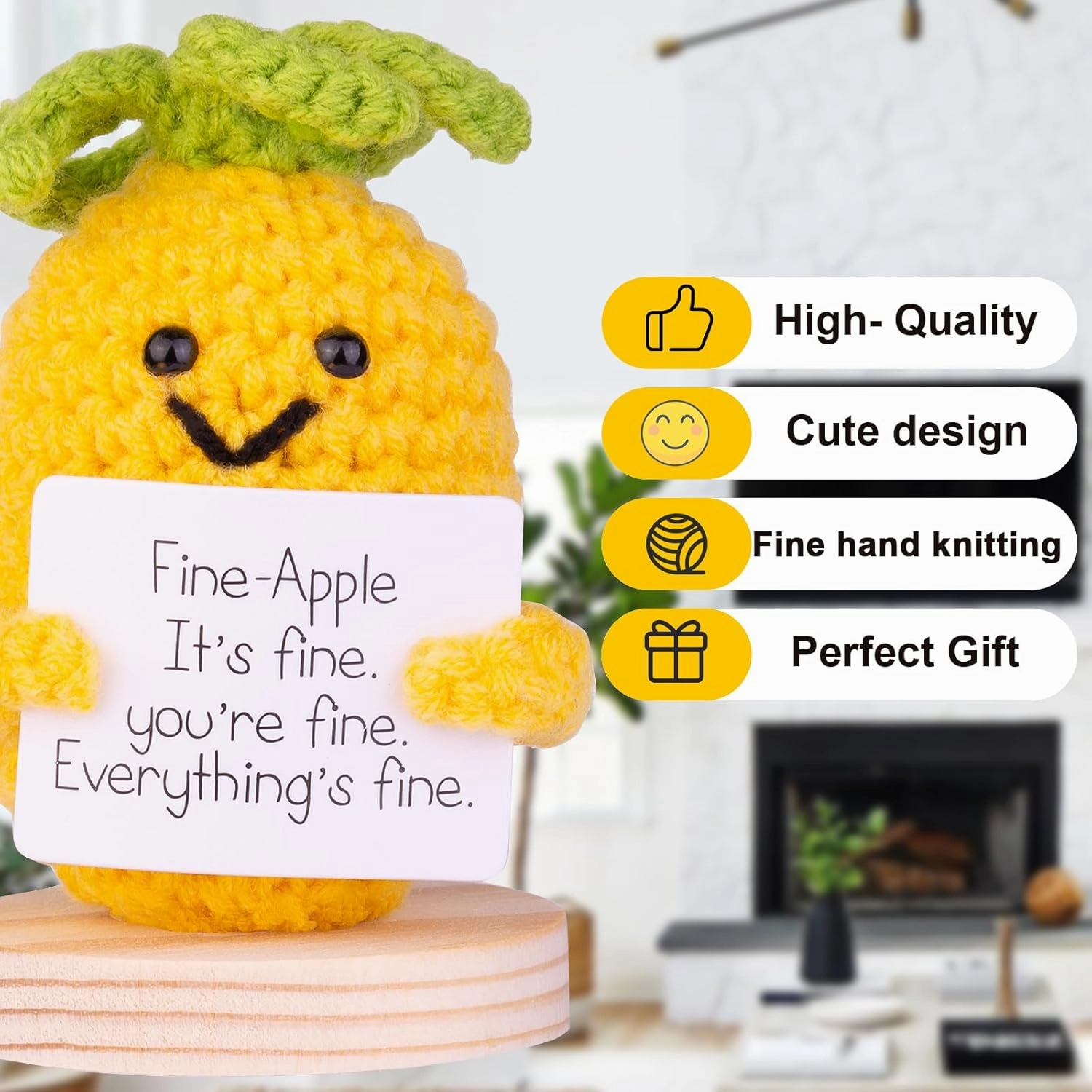 3PCS Handmade Emotional Support Avocado Gift with Positive Card, Cute Crochet Avocado Knitted Doll Decoration with Front Card, Wooden Base for Birthday Gift Home Decoration(A1)