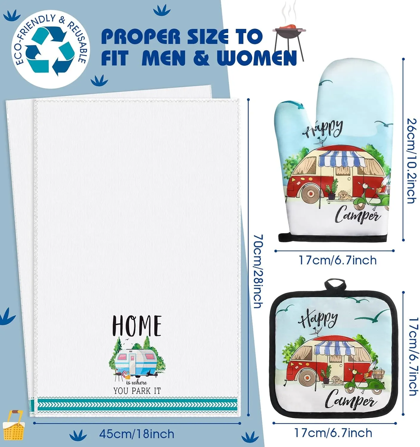 4 Pcs Camping Dish Towels Pot Holders Oven Mitts Set Making Memories One Campsite at a Time RV Kitchen Towels Soft Absorbent Pot Holder Camper Oven Mitt Dish Cloths Hand Towels