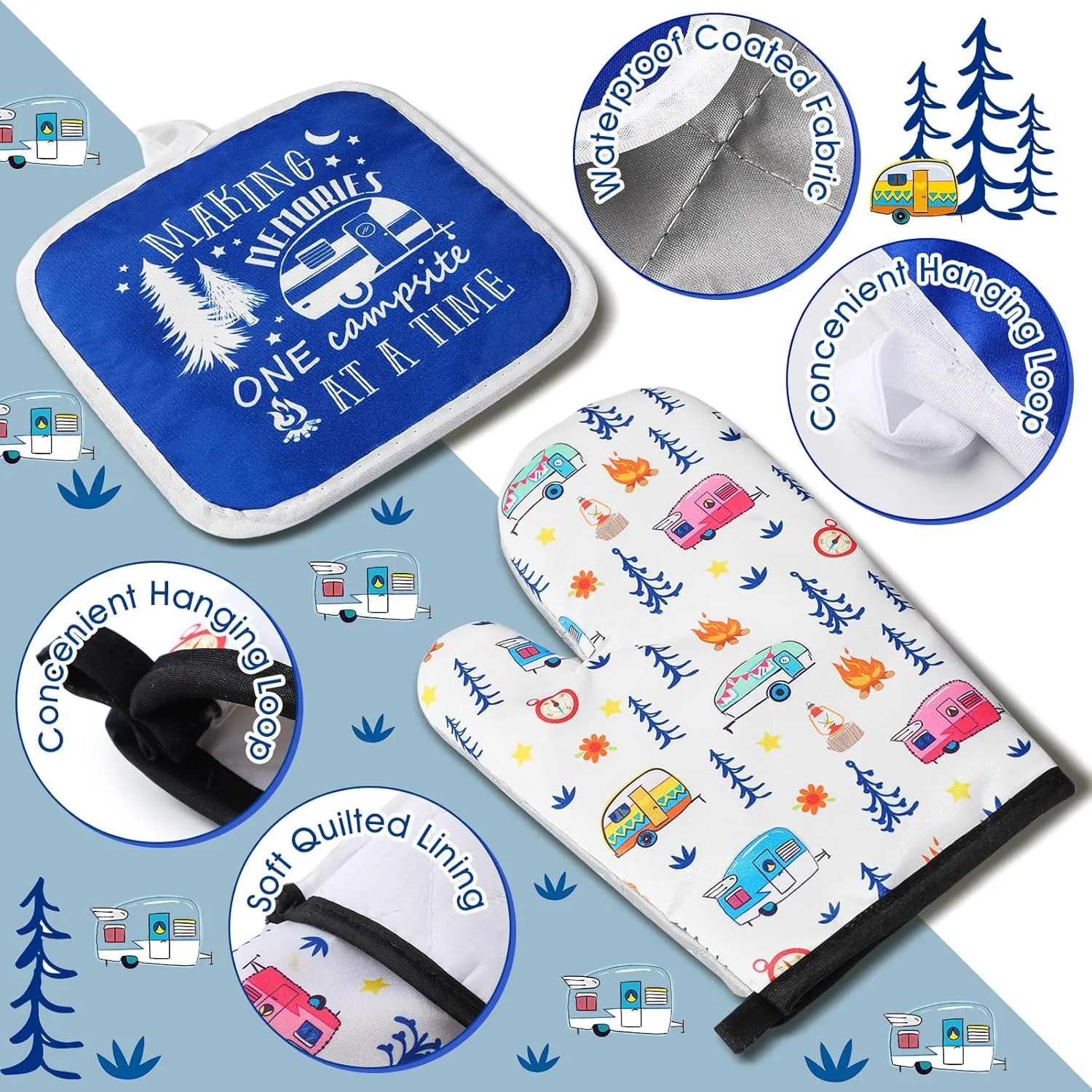 4 Pcs Camping Dish Towels Pot Holders Oven Mitts Set Making Memories One Campsite at a Time RV Kitchen Towels Soft Absorbent Pot Holder Oven Mitt Dish Cloths Hand Towels